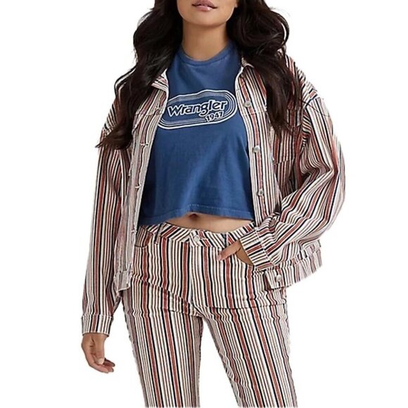 Wrangler Oversized Girlfriend Jacket in Americana Stripe Women's Size XL - Picture 1 of 6